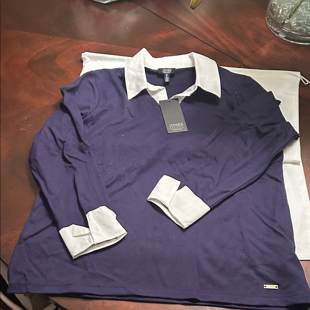 Jones New York Purple Tunic with White Accents